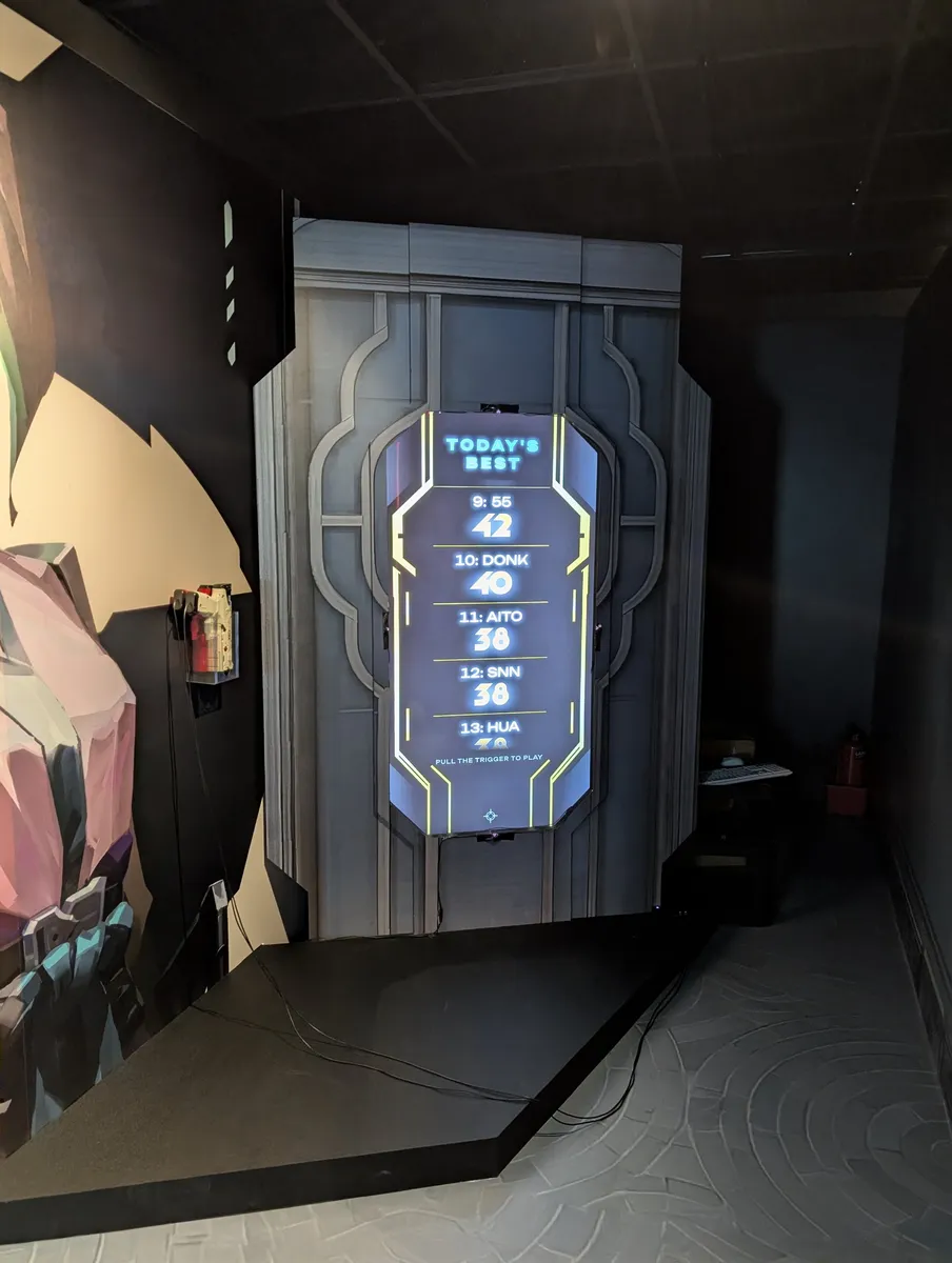 The Today's Best leaderboard glowing in the dark room